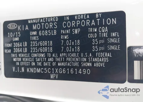 2016 Kia Sedona Ex из США, поврежденный, VIN KNDMC5C1XG6161490